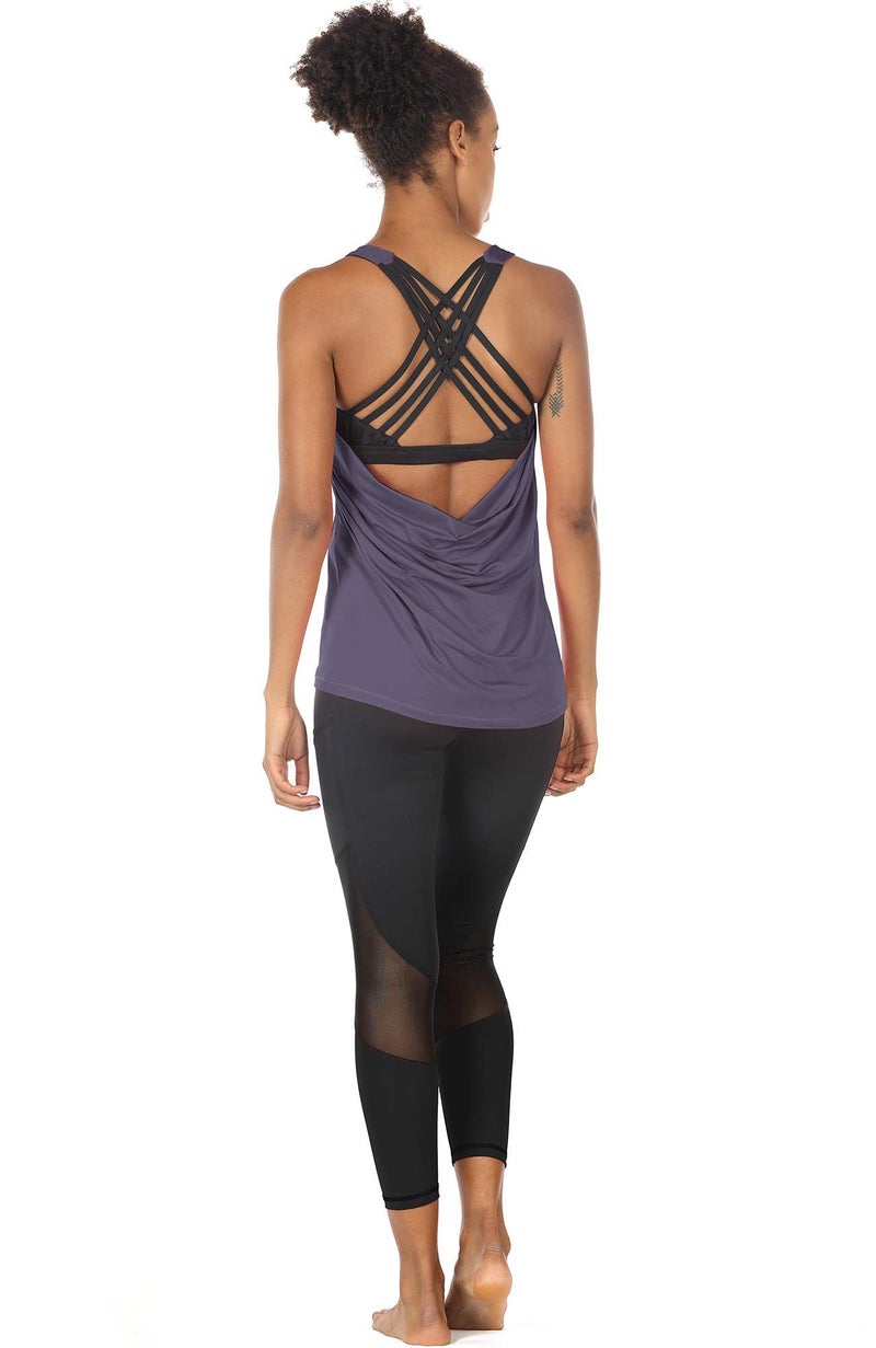 icyzone Yoga Tops Workouts Clothes Activewear Built in Bra Tank Tops for Women (XL, Purple) - Image 4